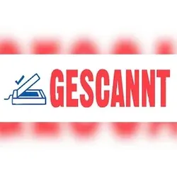Stempel Printy Motiv/Text: Gescannt, Abdruck: blau/rot