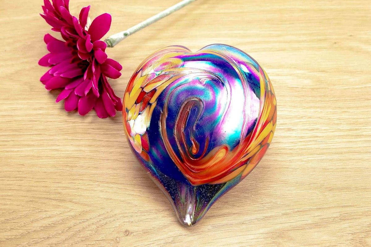 Mini Urn Hart - Mondgeblazen Glazen Urn - Blauw Multicolor - 250 ml