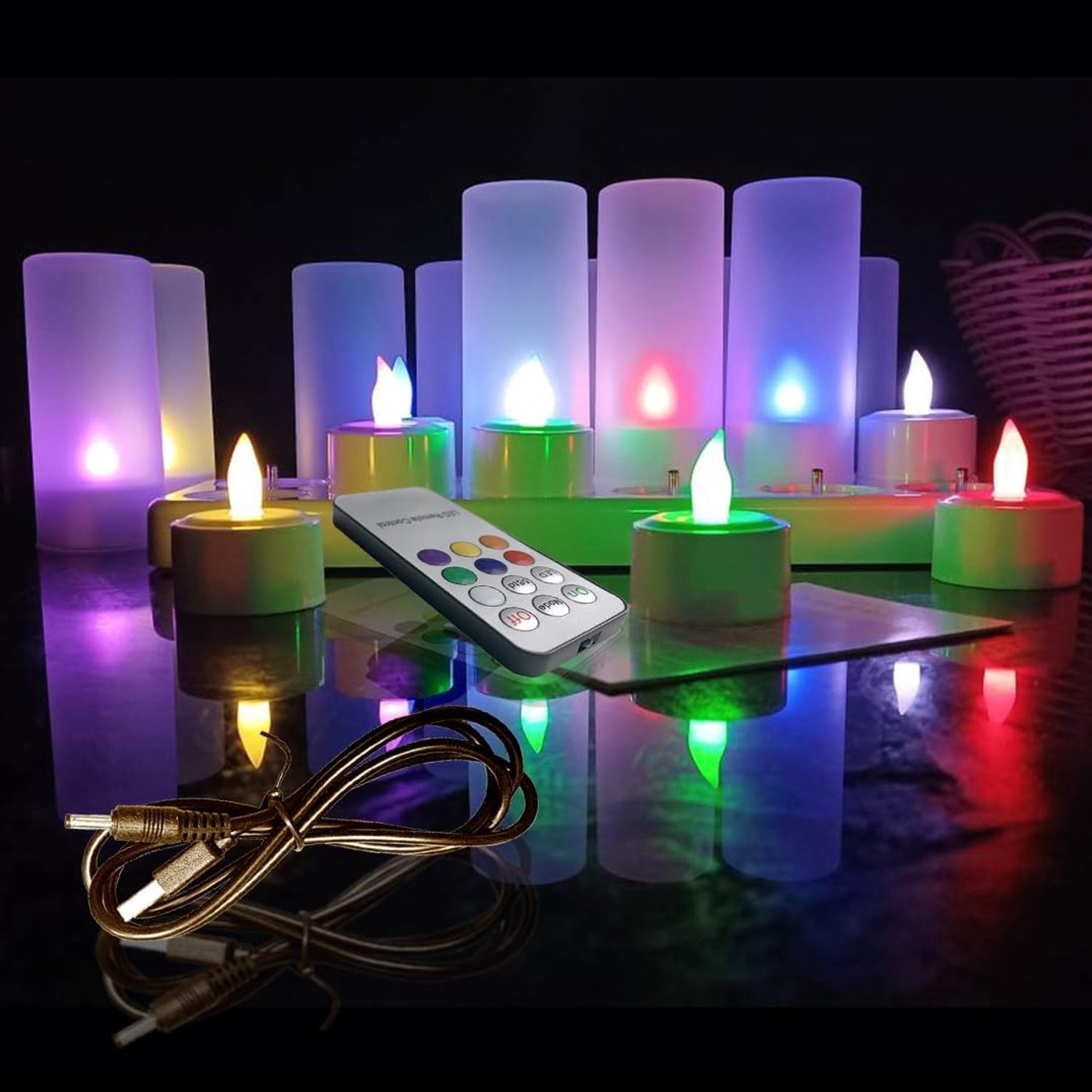 SnelShoppen 12 Stuks Oplaadbare LED Theelichten met Afstandsbediening en Matte Houder - Vlamloze Flickering Theelichten voor Feesten, Bruiloften en Kerstmis
