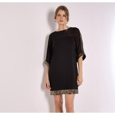 Druckkleid APRICOT "Kimono-Ärmel-Kleid", Damen, Gr. S (36), N-Gr, schwarz, gewebt, Obermaterial: 100% Polyester PES., festlich, normal, Rundhals, mit Pailletten, Kleider Druckkleid, mit Pailletten