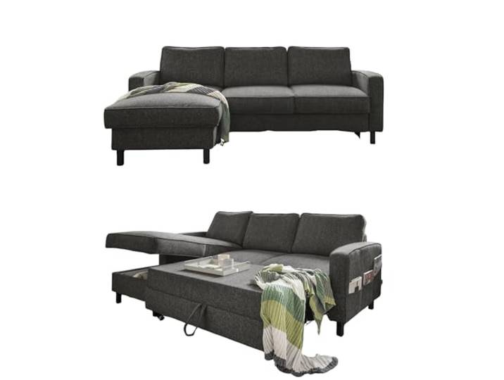 MIUFORM Molly S, 4 Sitzer Schlafsofa mit Bettkasten, Links, Dunkelgrau