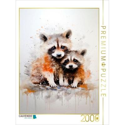 CALVENDO Puzzle Süße Waschbärfamilie in Acrylfarbe | 2000 Teile Lege-Größe 90x67cm Foto-Puzzle für glückliche Stunden