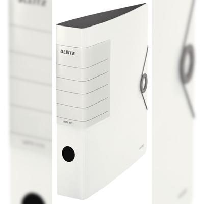 LEITZ Ordner Solid A4, 62mm Rücken, weiß, 180° Ordner Präzisionsmechanik. Sichttasche am Rücken, Gummibandverschluss
