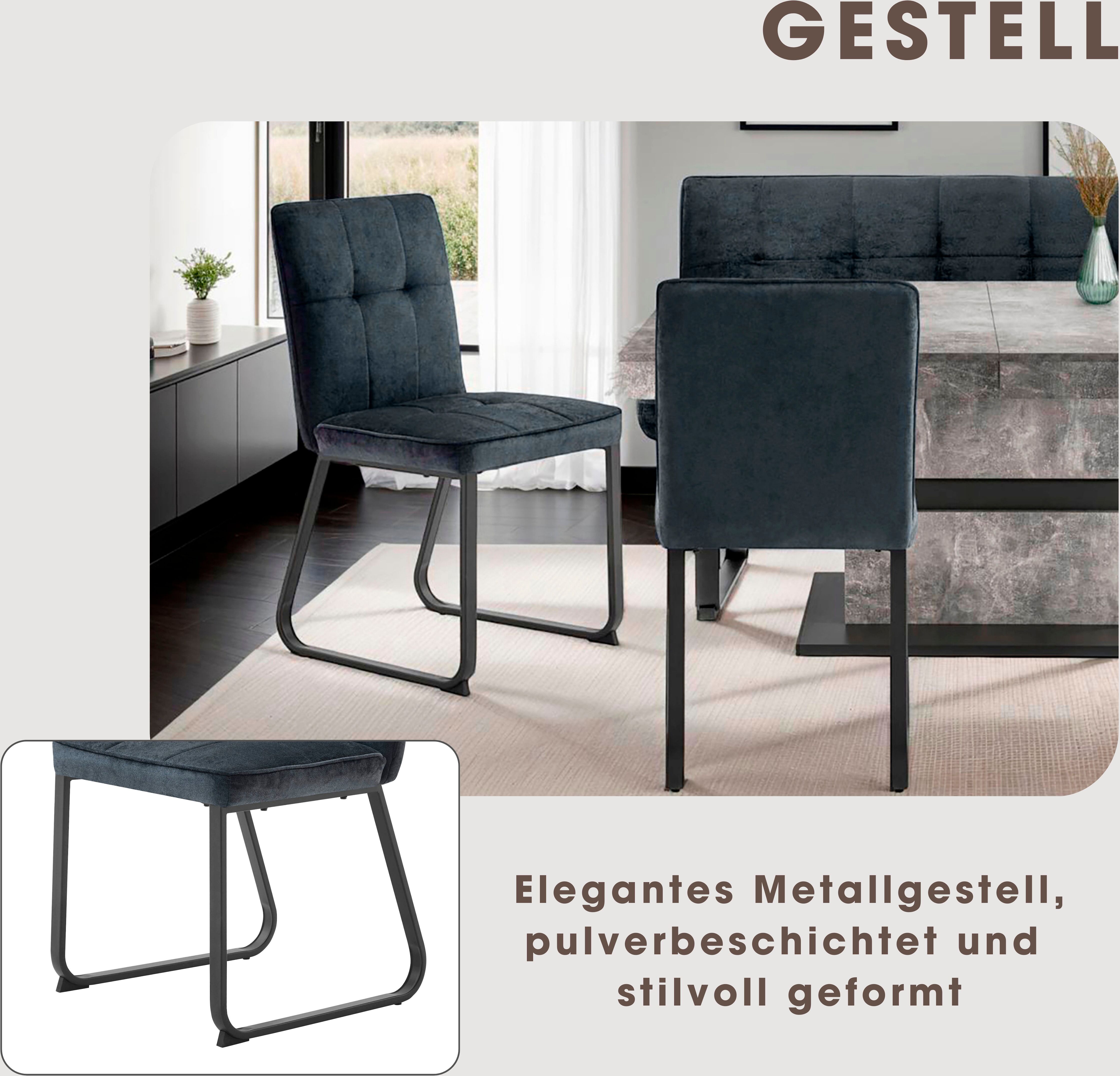 Esszimmerstuhl BYLIVING "Talea", grau (dunkelgrau, schwarz), B:47cm H:88cm T:59cm, Stühle, Esszimmerstuhl, Nosagfederung im Sitz, Cord Stoff dunkelgrau, schwarz B/H/T: 47cm x 88cm x 59cm, 2 Stk., Microfaser