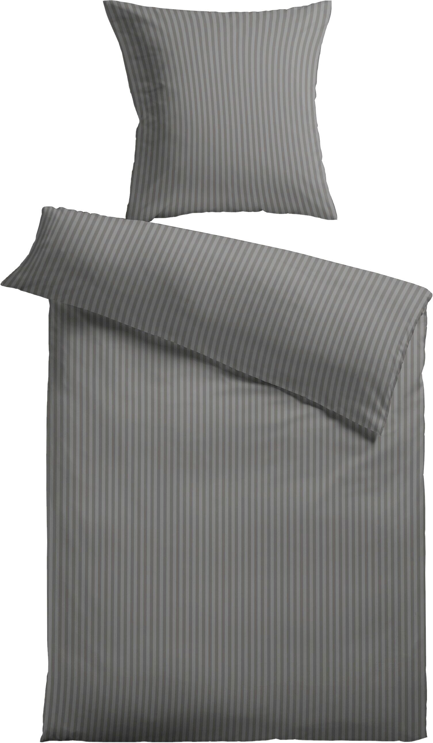 Bettwäsche KINZLER "Damast-Streifen", grau, B/L: 135cm x 200cm, 1 Stk., 1 Stk., Damast, B/L: 80cm x 80cm, 2 Stk., Damast, Obermaterial: 100% Polyester, Bettwäsche, Bettwäsche, aus Mikrofaser grau B/L: 135cm x 200cm, 1 Stk., 1 Stk., Damast, B/L: 80cm x 80c
