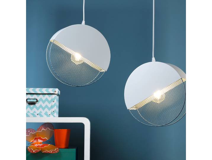 Suspension Rollo 60 x 100 x 13cm Blanc/Bleu Matériau : Métal Surface en métal : Brossé Type de métal : Fer E27