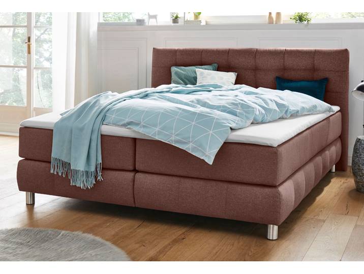 Boxspringbett, Braun, 194x211 cm, Struktur (100% Polyester), Incl. Topper, Skandinavisch, andas