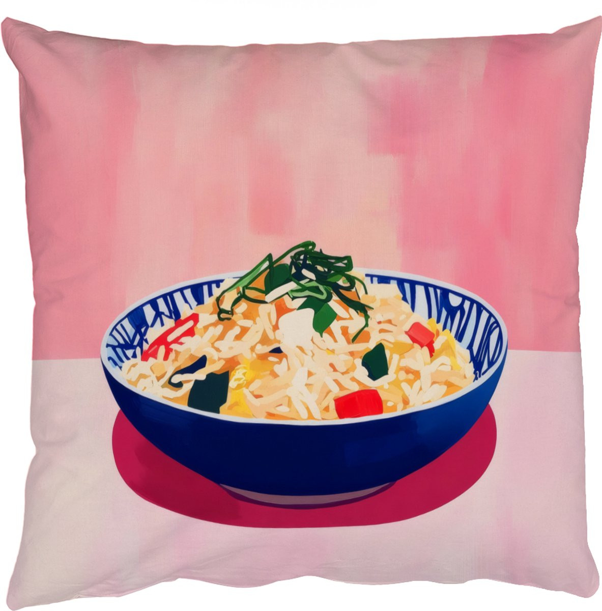 PillowMonkey Sierkussen Rijst Illustratie Kom Groente - 50 x 50 cm