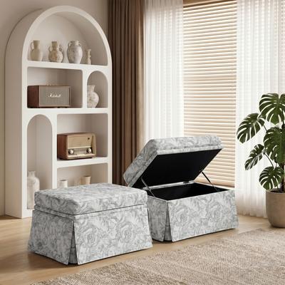 DREAMSIDEA 2 Pack Skirted Storage Ottoman Chenille Foot Rest Stool