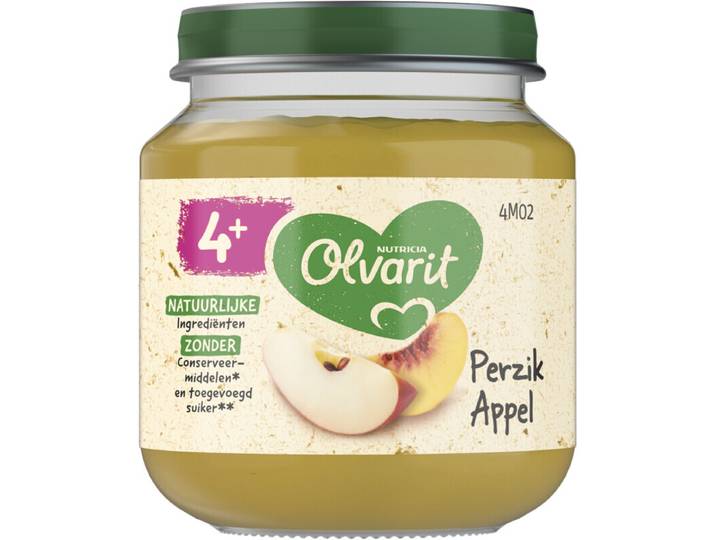 Olvarit fruitpuree perzik-appel 4 maanden+ 125 g