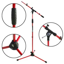 keepdrum MS106 RD Rot Mikrofonständer mit Galgen, Mikrofonständer, Rot