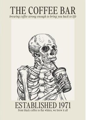 Inspire Select Bone Brew Minimalist Canvas Poster Skeleton Coffee Line Art Wall Decor For Kitchen & Cafe 7.87 11.81 In dm44 4 unframed