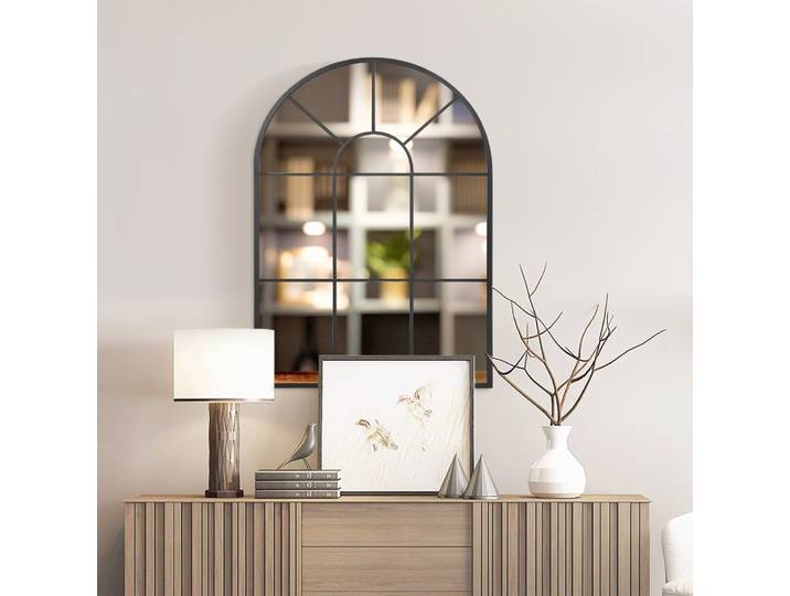 Miroir mural aspect verrière style classique chic métal noir verre