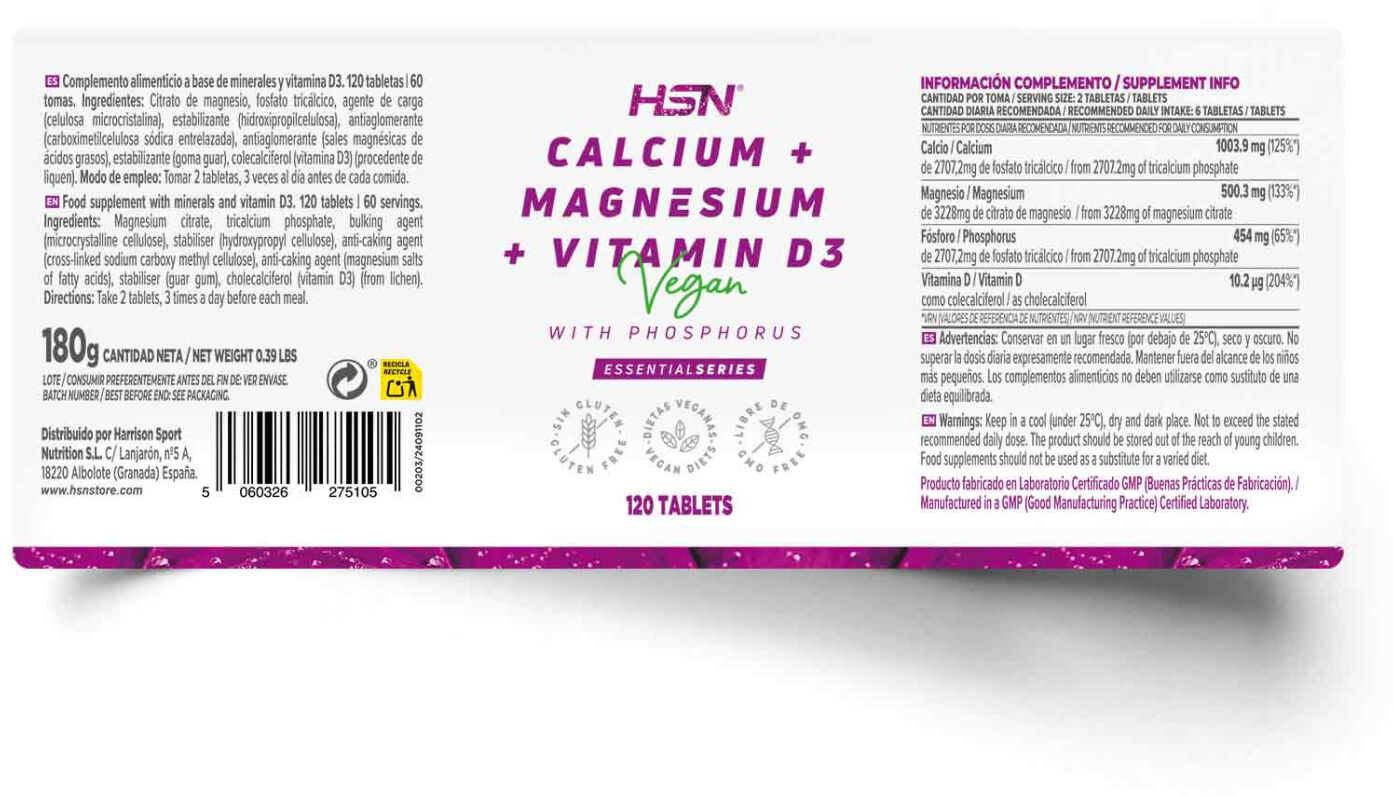 HSN Calcio + magnesio + vitamina D3 - 120 tabs - Minerales - Tabletas - 60  Servicios