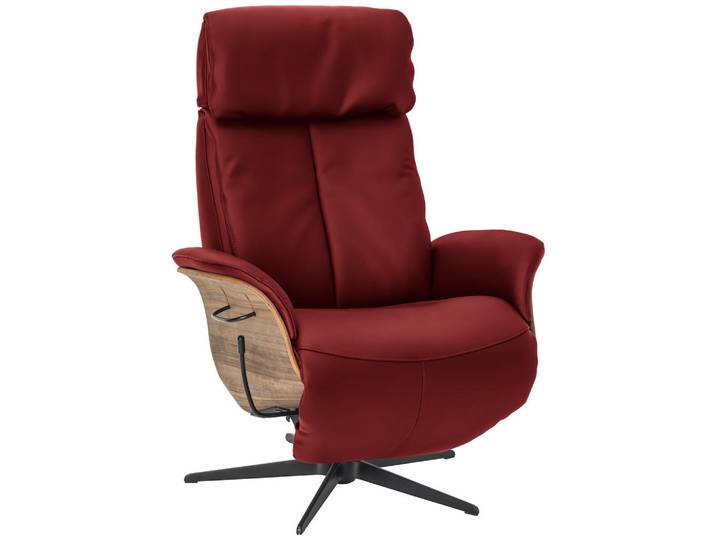 Welnova Relaxsessel, Rot, Holz, Echtleder, Color-Finish-Leder, Nussbaum, 78x104-113x84 cm, Fussart wählbar, Lederauswahl, Stoffauswahl, Liegefunktion, Wohnzimmer, Sessel, Relaxsessel