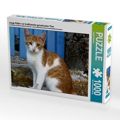 CALVENDO Puzzle Junge Kätzin vor traditioneller griechischer Türe | 1000 Teile Lege-Größe 64x48cm Foto-Puzzle für glückliche Stunden