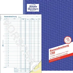Avery Zweckform Formularbuch Kassenabrechnung A4 mit MwSt.-Spalte 2x40 Blatt mit Ausfüllhilfe