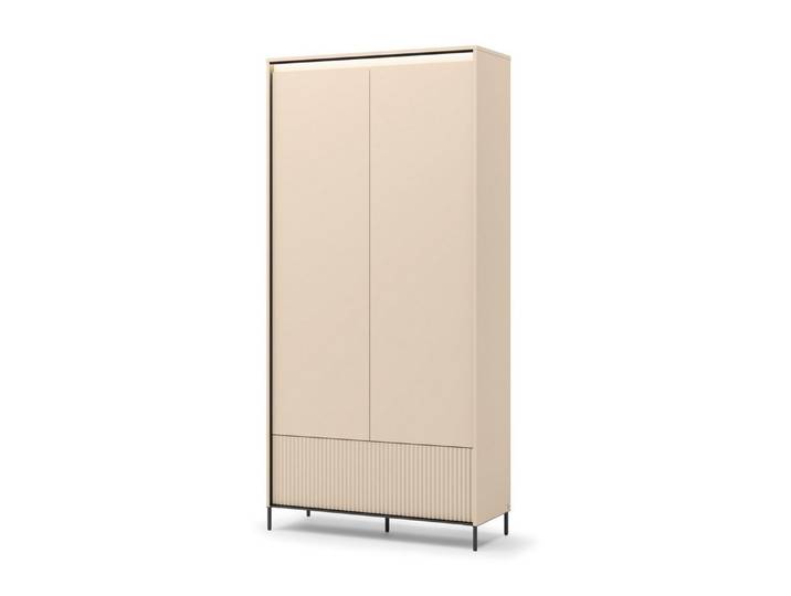 Compleo Kleiderschrank mit Schublade,2 Türen, Modern Schrank mit Lamellen BEIGE