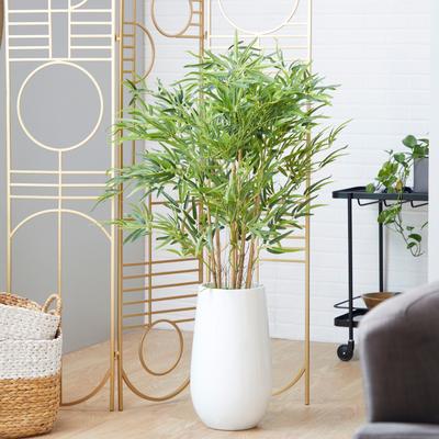 Arcilla Elemental - Green Faux Foliage Bamboo Indoor Outdoor Artificial Tree with Realistic Leaves and White Fiberglass Pot