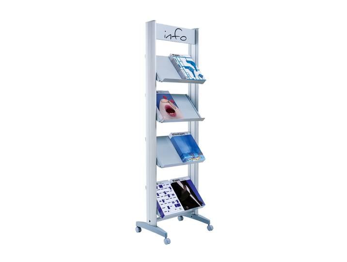 Paperflow Présentoir de documents mobile - 8 documents A4 - Tablettes métal - Gris