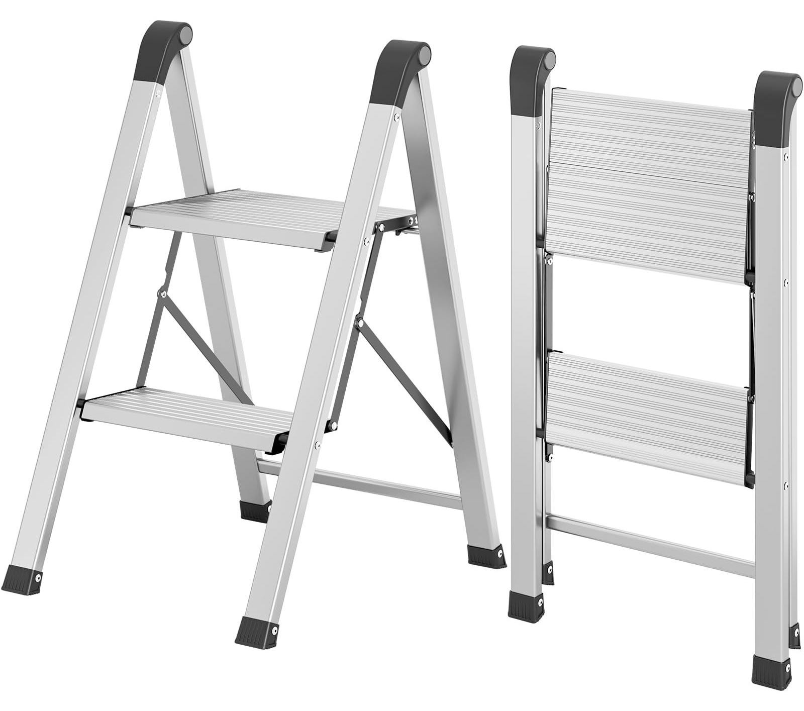 Vouwbare stepladder met 2 treden en antislip handvat
