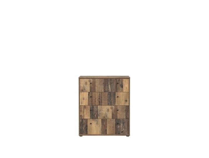Kommode >TEMPRA2< Kommode TEMPRA2 in Old-Wood Vintage mit 4 Schubladen, schwarz-farbigen Kunststofffüßen und einem belastbaren Oberboden (30 kg). Maße: 73,7 x 85,5 x 34,8 cm, Lieferung zerlegt.