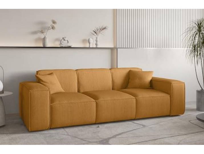 Sofa Designersofa CELES PREMIUM 3-Sitzer in Stoff Scala (Senfgelb)