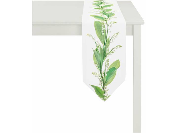 Tischband APELT 5303 SPRINGTIME, Frühjahrsdeko, Frühling , grün (grün, weiß), B:25cm L:175cm, Baumwolle, Polyester, Tischdecken, Tischband
