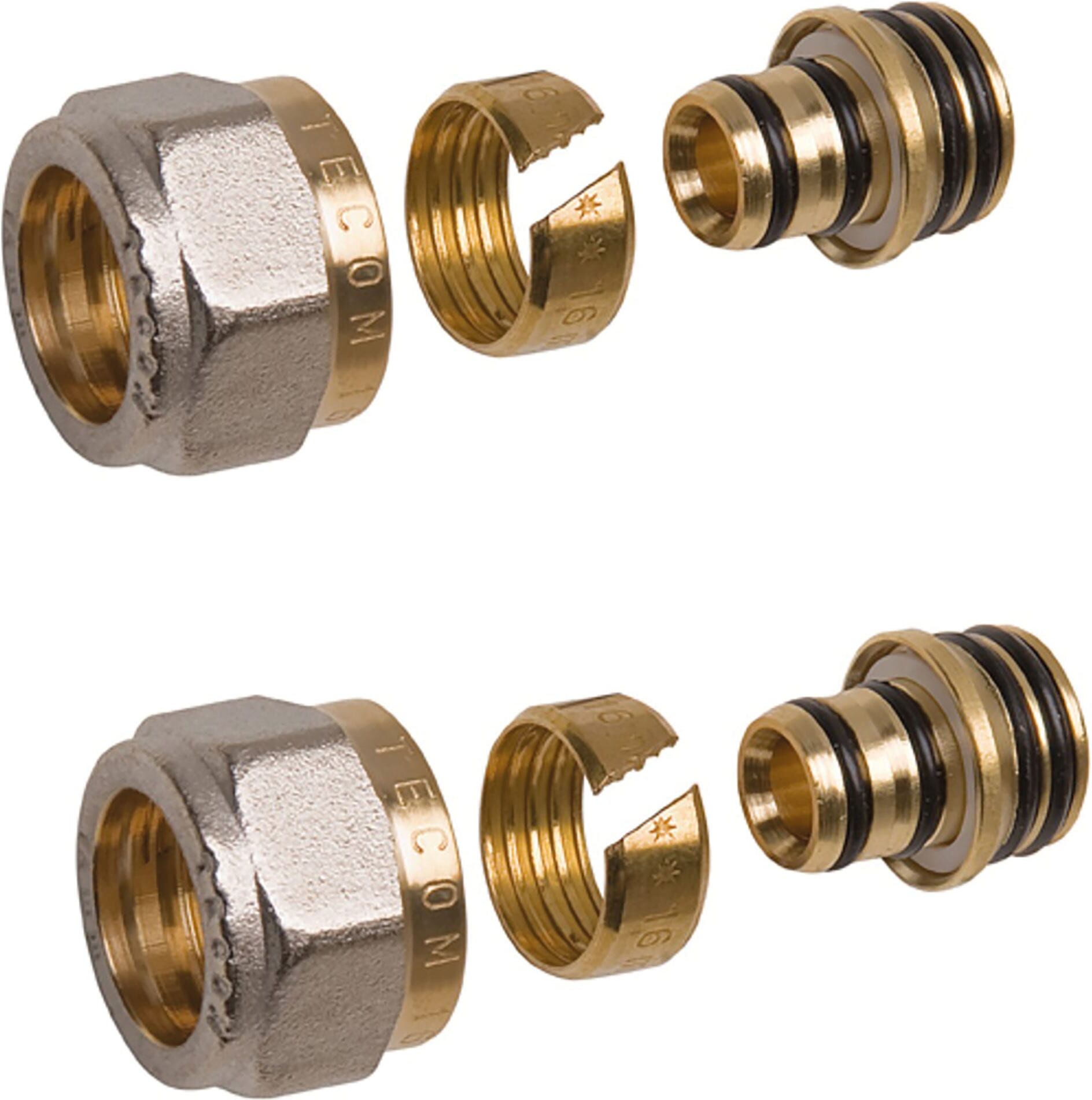 Tecom ADATTATORI A STRINGERE  2 PEZZI PER COLLETTORE M 1/2" TUBO MULTISTRATO Ø16 X 2 mm