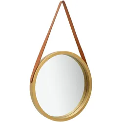 Décoshop26 - Wandspiegel mit braunem Band 40 cm aus vergoldetem Holz DEC022903 DEC022903