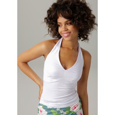 Neckholdertop ANISTON CASUAL, Damen, Gr. 46, weiß, Single Jersey, Obermaterial: 95% Viskose, 5% Elasthan, unifarben, sehr figurbetont taillenbedeckt, V-Ausschnitt, Tops Neckholdertop, mit Trägern zum Knoten