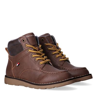 Schnürboots TOMMY HILFIGER, Mädchen, Gr. 35, wärmend, braun, Lederimitat, Textil, Schuhe Schnürboots, Freizeitboots, Herbstboots mit Kontrast-Rahmennaht