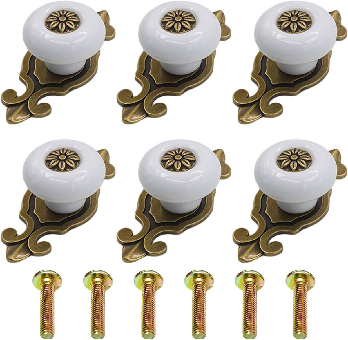 Set van 6 Vintage Keramische Kastknoppen Wit voor Meubels en Lades