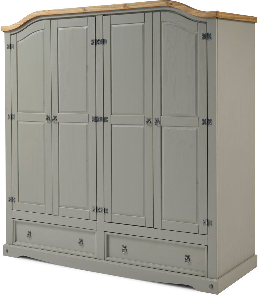 Ophelia & Co. Faywood 4 Door Solid Wood Wardrobe Distressed Grey Wax 191cm W X 51cm D
