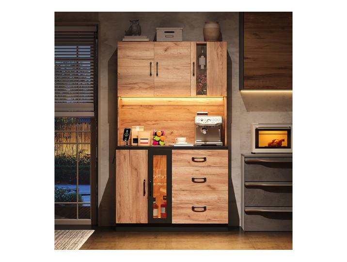 MODFU Hochschrank für Küchen, Wohnzimmer, Wohnungen (Moderner Küchenhochschrank mit LED-Beleuchtung, 1-St)