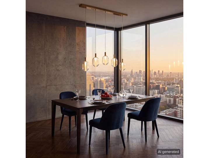 Butlers Pendelleuchte Exemplar, Goldfarben, Glas, Metall, LED integrated, 13x120x110 cm, Lampen & Leuchten, Innenbeleuchtung, Hängeleuchten, Pendelleuchten
