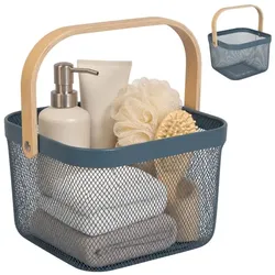 Relaxdays Drahtkorb mit Henkel im 2er Set Dunkelblau,Hellbraun
