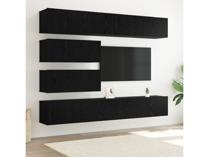 HEFZGDB 10-teiliges TV Schrank Set in schwarzer Eiche - Wandmontiertes Möbelstück aus Eichenholz für Unterhaltungssysteme Dieses 10-teilige TV Schrank Set mit wandmontiertem Design