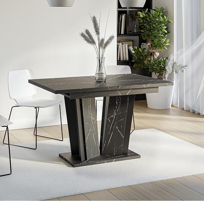 DORA2 Ausziehbarer Esstisch 120-160x80 cm Moderner Rechteckiger Küchentisch Glamour Stil Schwarze Marmoroptik