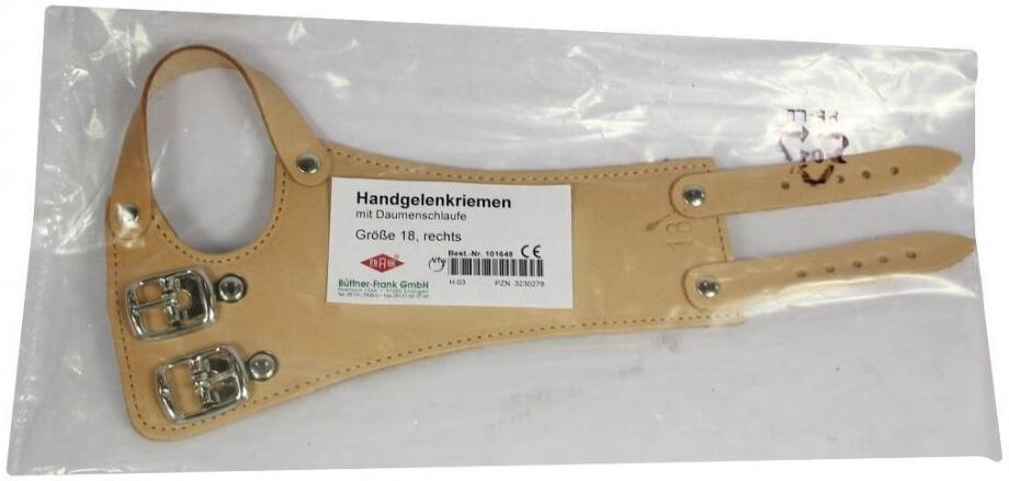 Handgelenkriemen 18 Leder rechts 2 Schn. gefaltet, gefärbt, gefa