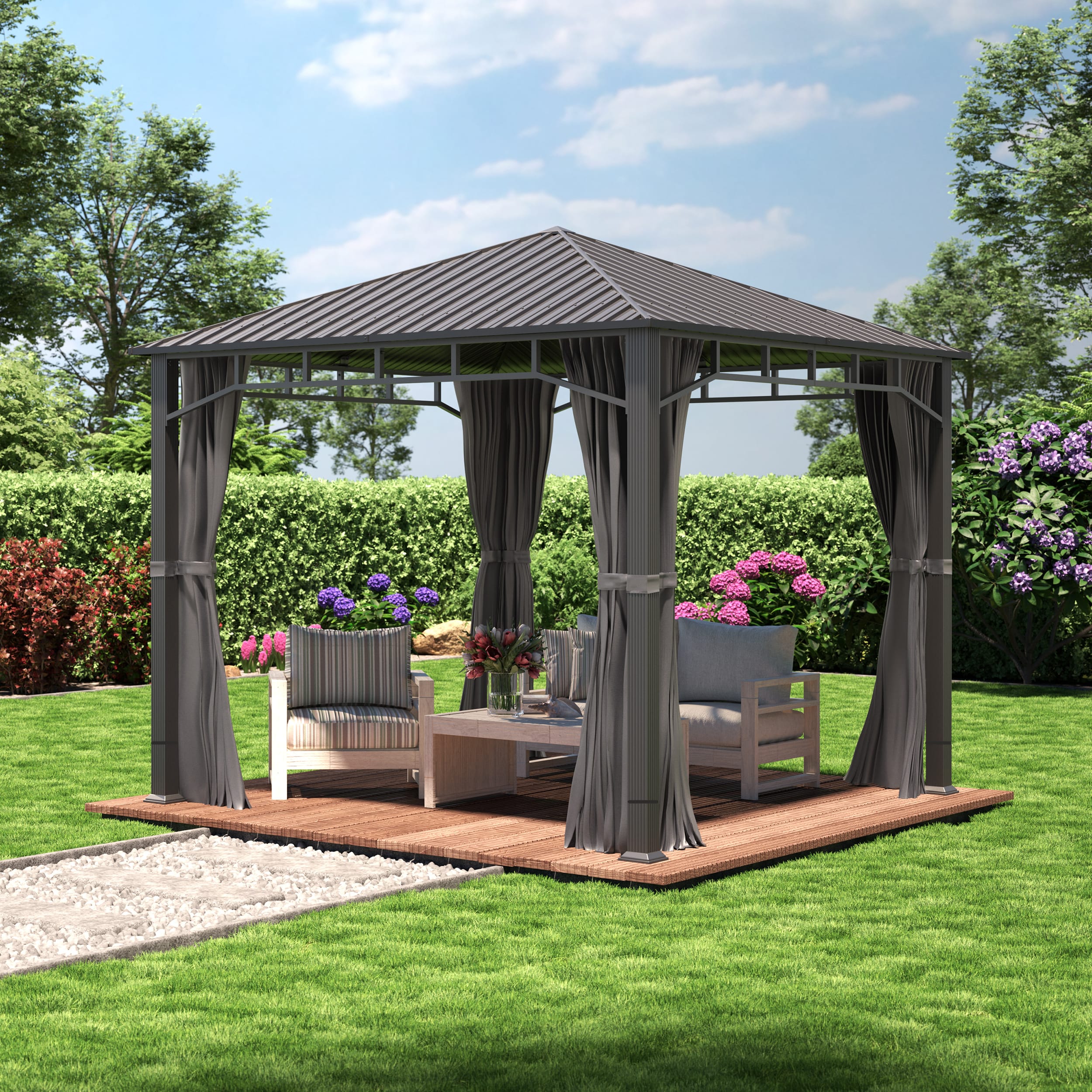 TOOLPORT 3x3 m Hardtop Gartenpavillon, inkl. 4 Seitenteile, loft grey - (300193)