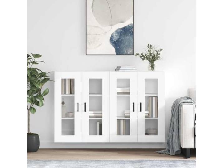 Jkghdrt Wall Cabinet 2 Pieces White Wall-Mounted Storage with Glass Door Feuchtigkeitsbestaendig, glatte Oberflaeche, montagefertig, Glastueren, platzsparend, vielseitig als Sideboard-Aufsatz