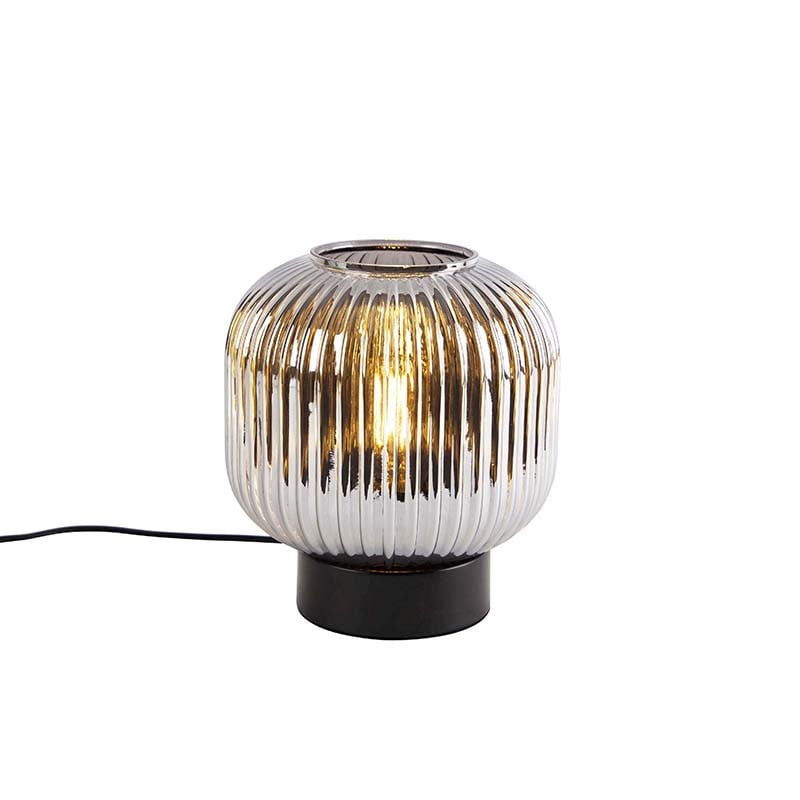 Qazqa Art Deco tafellamp zwart met rookglas Karel