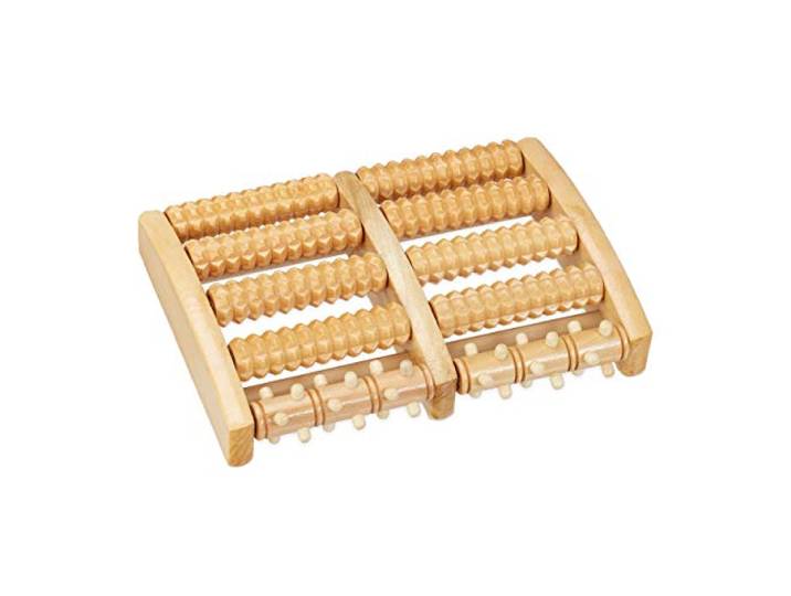 Relaxdays voetmassage roller hout, 10 rollen, noppen, voetenroller voor beide voeten, massageroller, ontspanning, natuur