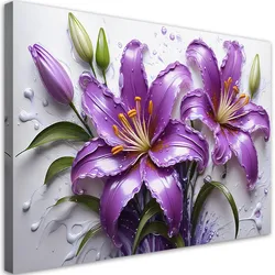 WANDBILD blumen lila lilien wassertropfen