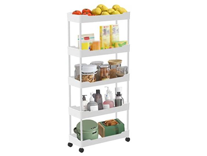 ROHCGHC Rollwagen, Aufbewahrungswagen mit Rädern Bad Küche Waschraum Schlafzimmer(Slim Style,5 Tier)
