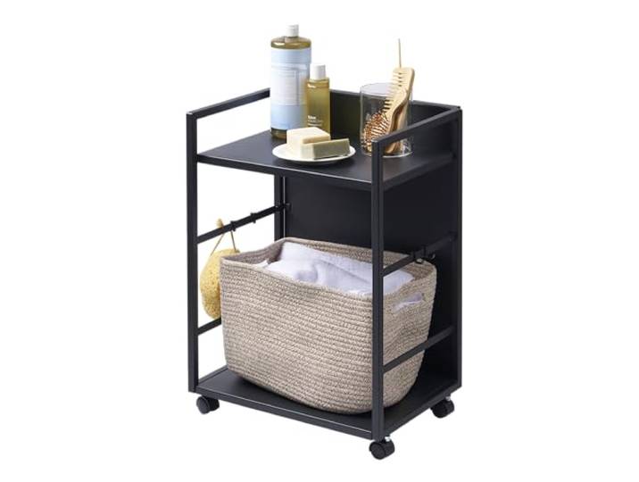 YAMAZAKI 4811 Tower 2Tiered SemiClosed Storage Wagon\, Black\, Steel/Nylon\, 42 x 32 x 59\,8 cm