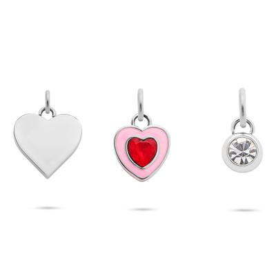 Anhänger Set TAMARIS "Schmuck Geschenk 3er Anhänger Bundle, Herzen", rosa (edelstahlfarben, kristallweiß, rot, kristallweiß, rot), Schmuckanhänger, Damen, Edelstahl, 4,9 g, mit Glasstein und Emaille