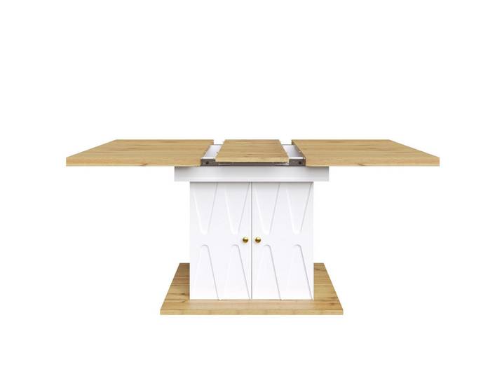 Redom Esstisch ausziehbar mit Stauraum, MDF & Metall, 110(140)/70/76,5 cm, Weiß, 70x76.5x110 cm, Esszimmer, Esstische