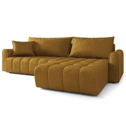 ECKSOFA FRIGA Gelb Velours-Stoff mit Schlaffunktion
